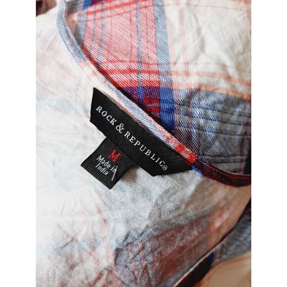 Rock & Republic button front sleeveless plaid medium Y2K top - Picture 4 of 5